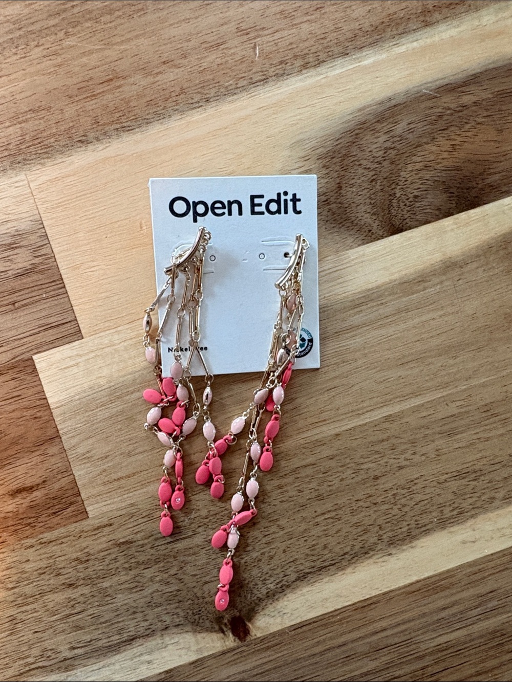 NWT- Nordstrom Coral and Light Pink Beaded Dangle Earrings